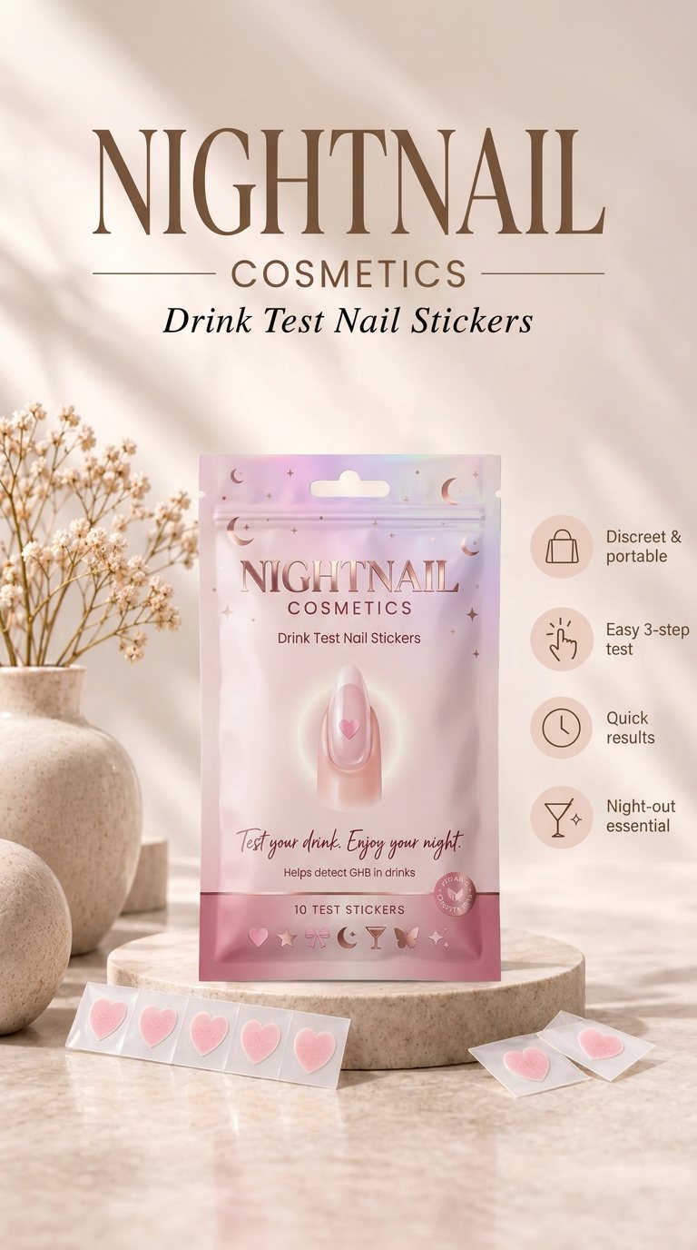 Nightnail Cosmetics Drink Test Nail Stickers pack with pink heart stickers